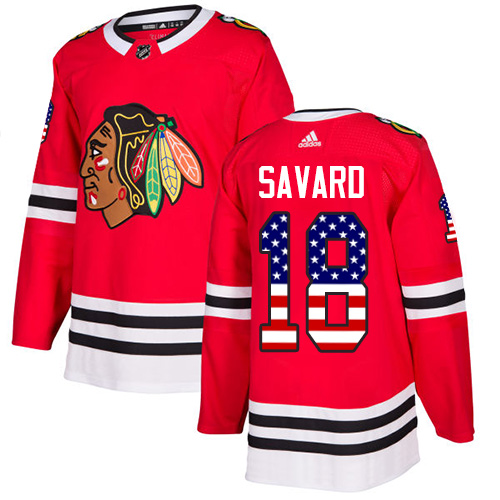 Adidas Blackhawks #18 Denis Savard Red Home Authentic USA Flag Stitched NHL Jersey